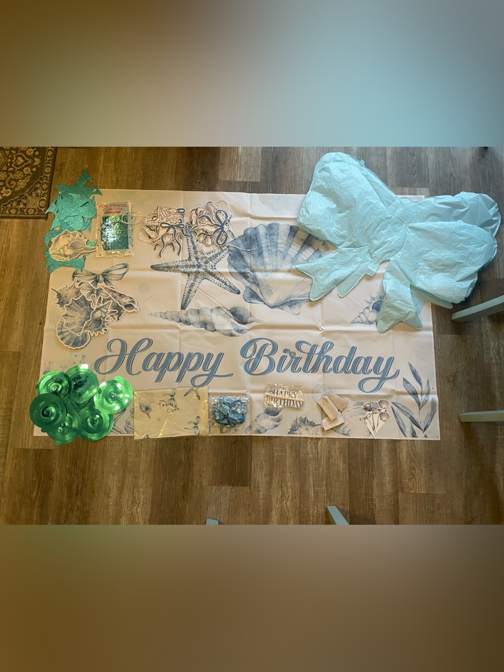 Seashell Happy Birthday Banner & Ocean Party Decor in Teal and Aqua